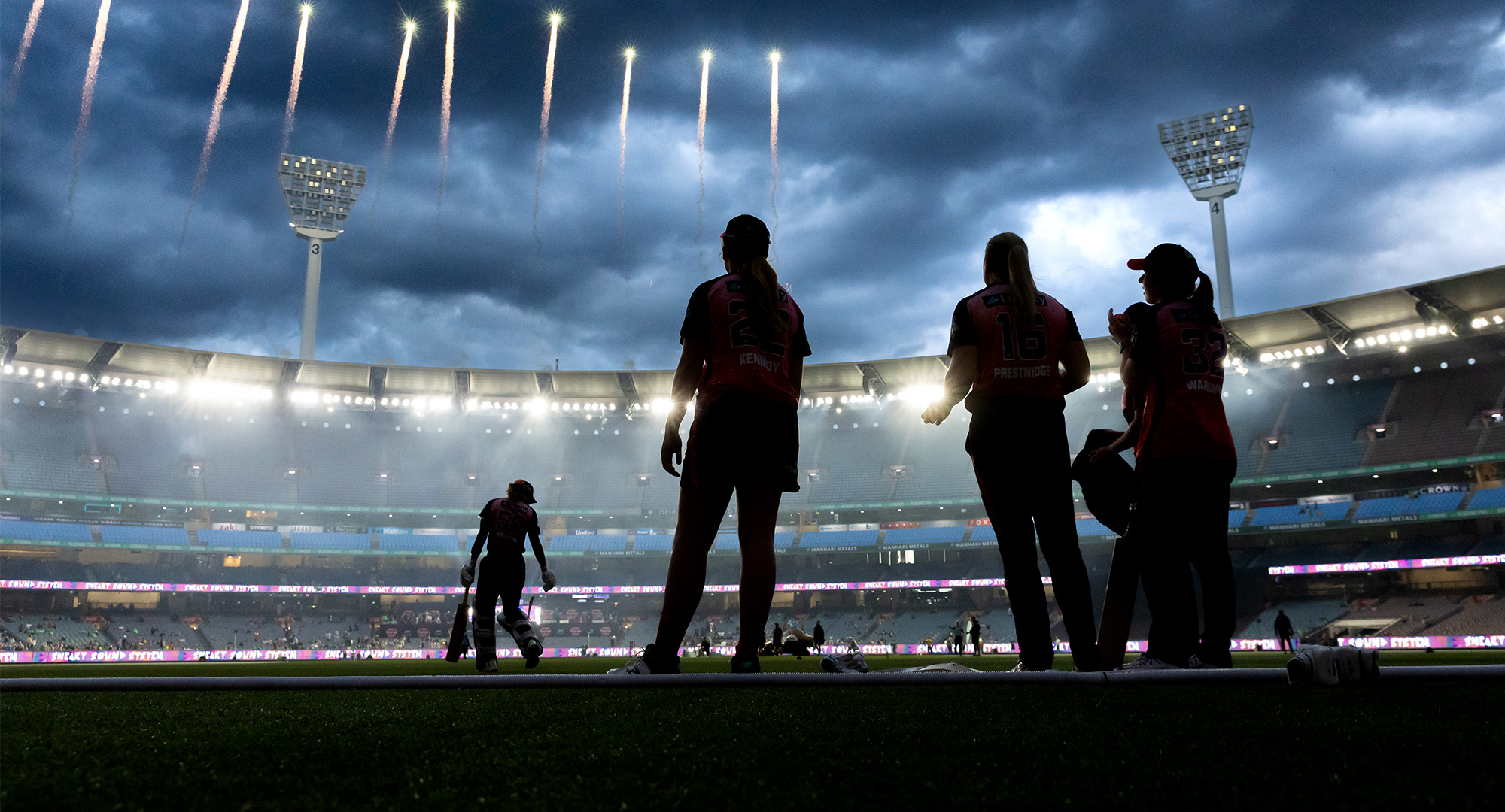 WBBL players at the MCG watching fireworks