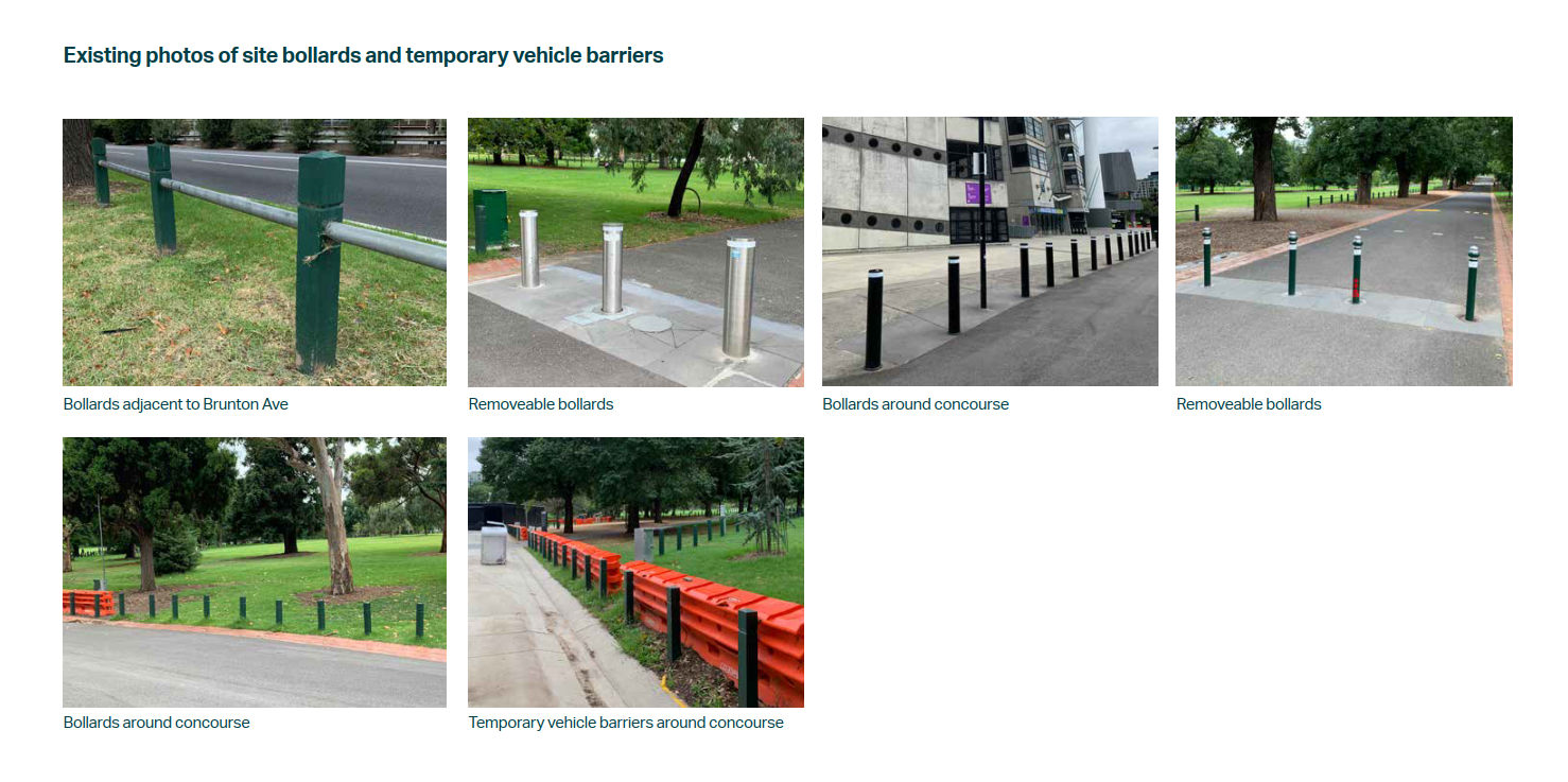 Yarra Park Master Plan Existing site bollards