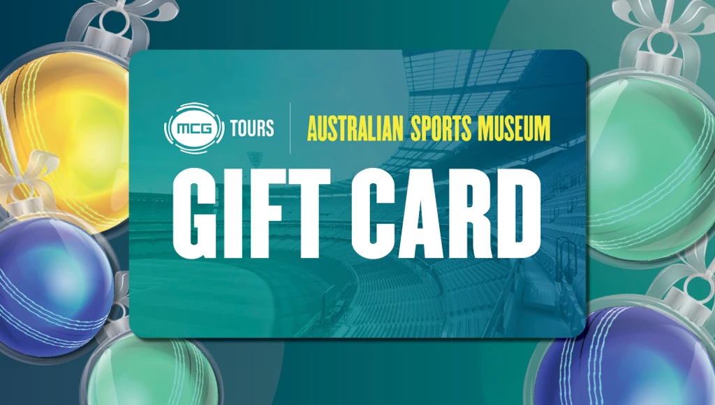 MCG Tours and Australian Sports Museum gift card surrounded by baubles