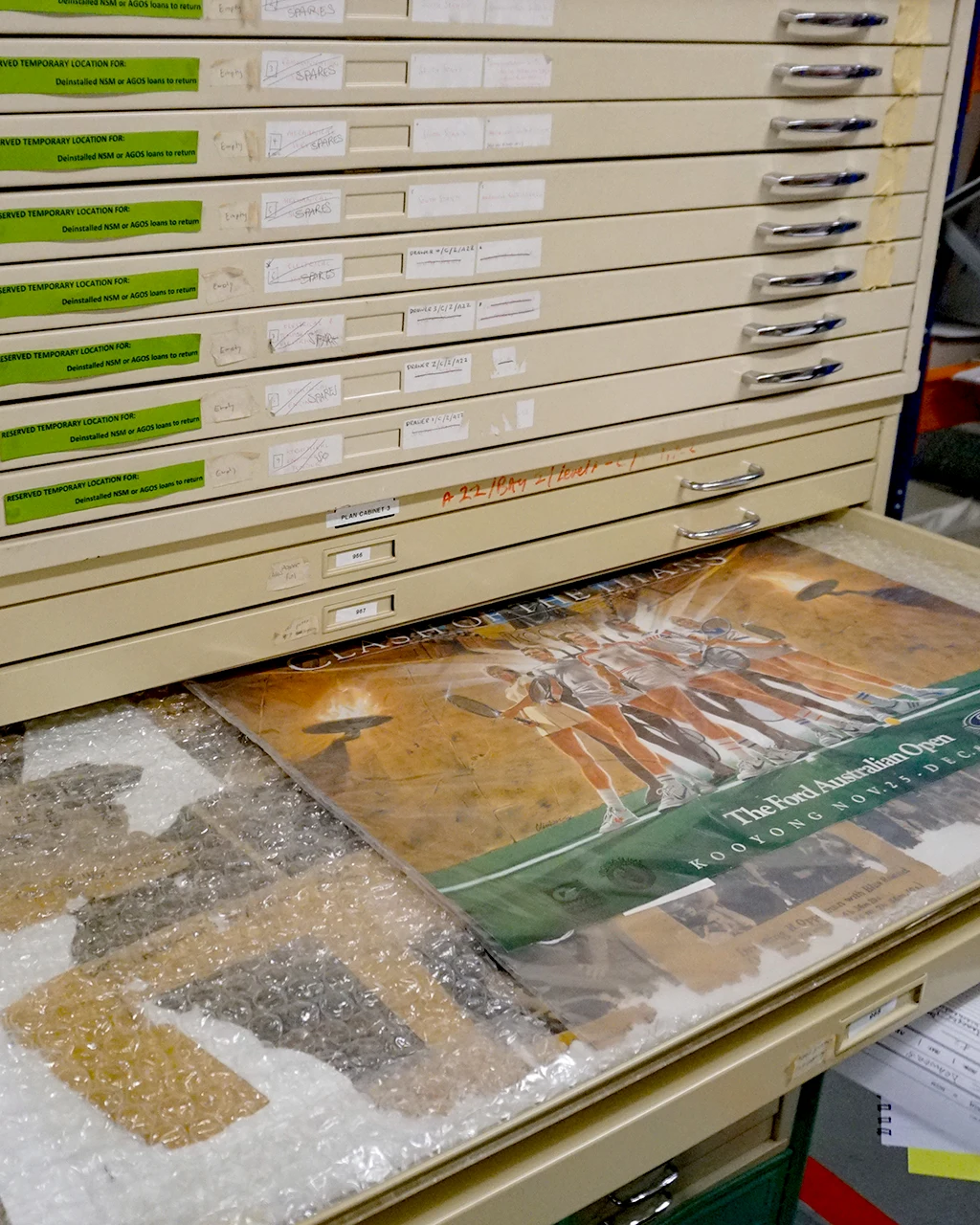 Storage facility with sports posters