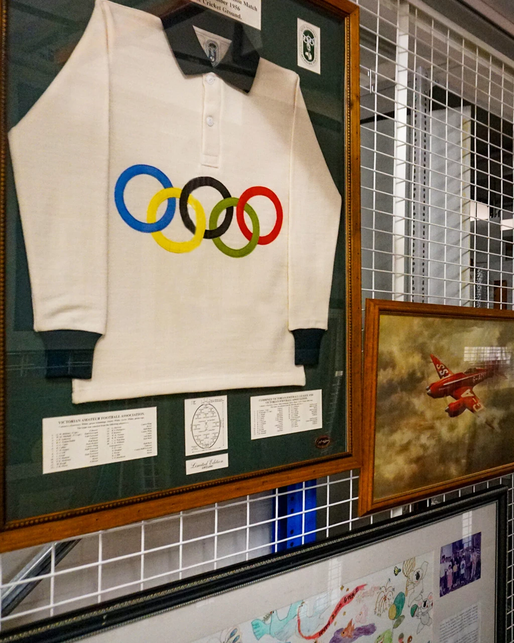 Keepers' Collection Tour Australian Sports Museum A collection of sporting memorabilia frames housed in the Australian Sports Museum Keepers' Collection