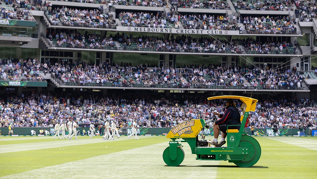 Australian Sports Museum Lawn Lessons A roller sits on the turf of the MCG during the Boxing Day Test