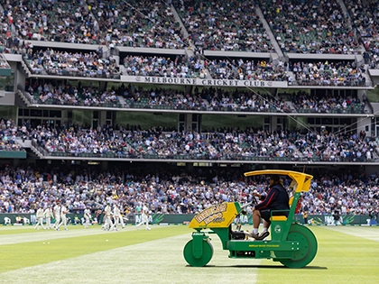 A lawn roller on the MCG turf during the Boxing Day Test