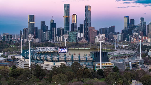 MCG drone image at sunrise