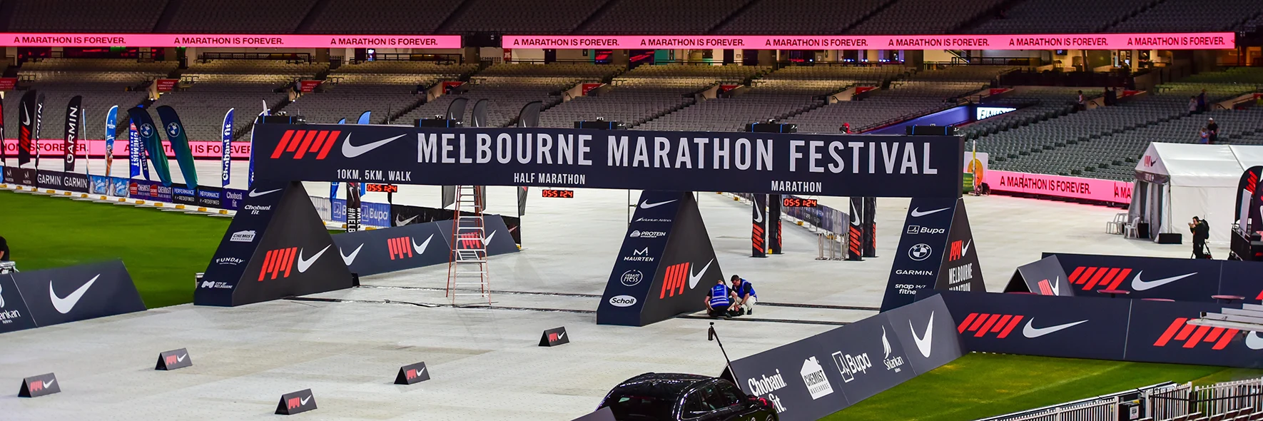 Melbourne Marathon Festival finish gate inside the MCG