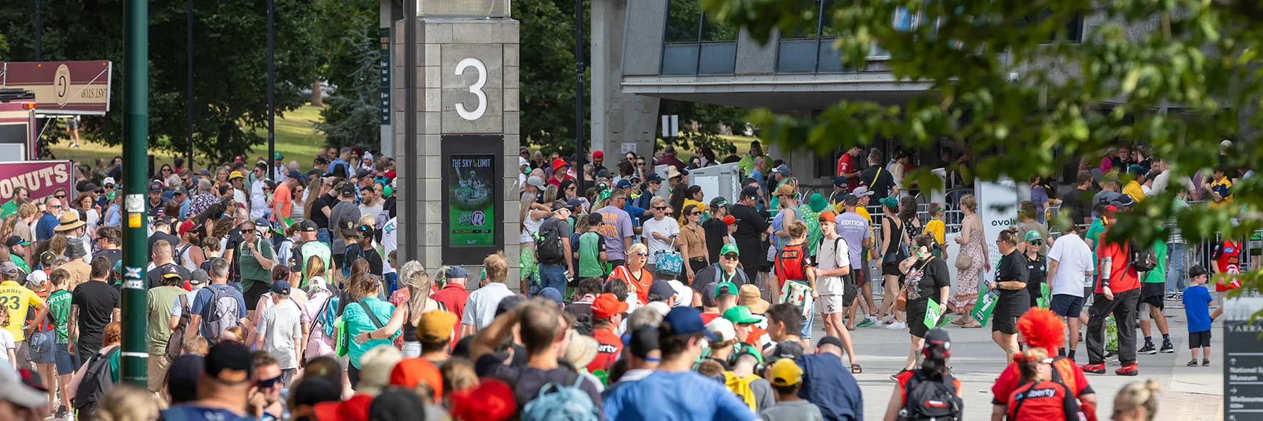 Cricket crowd outside Gate 3 of the MCG