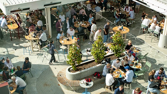 An aerial view of the Trumble Bar & Cafe courtyard at the MCG