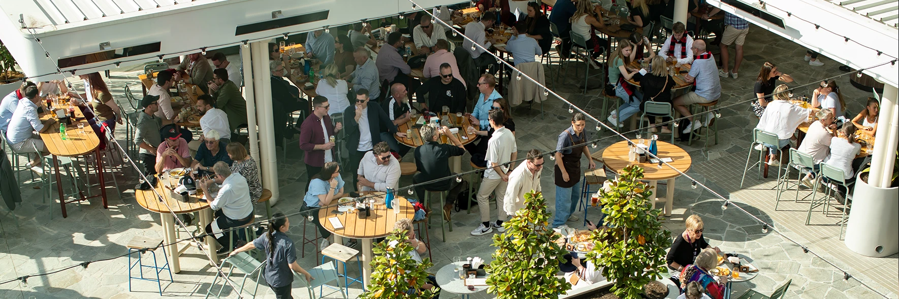 An aerial view of the Trumble Bar & Cafe courtyard at the MCG