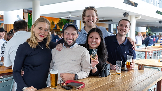 Fans enjoy a drink in the Trumble Bar and Cafe courtyard