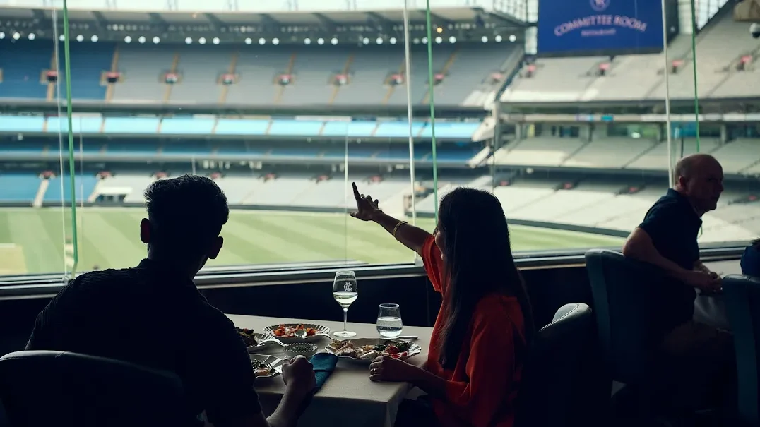 Inside restaurant with view of MCG turf