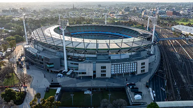 Aerial view of the MCG next to the railway line