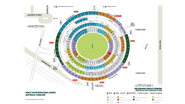 Colour-coded MCG stadium map