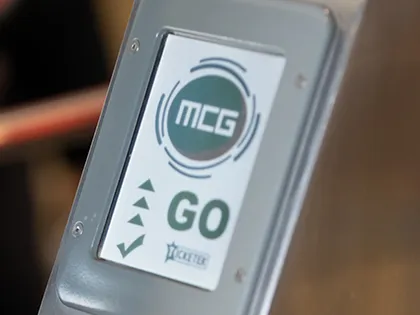 Ticket scan screen says GO with the MCG and Ticketek logos