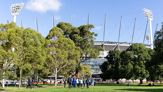 Patrons walk outside of the MCG Patrons walk outside of the MCG