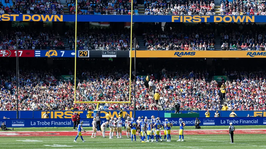 NFL San Francisco 49ers and LA Rams play under way at a packed MCG
