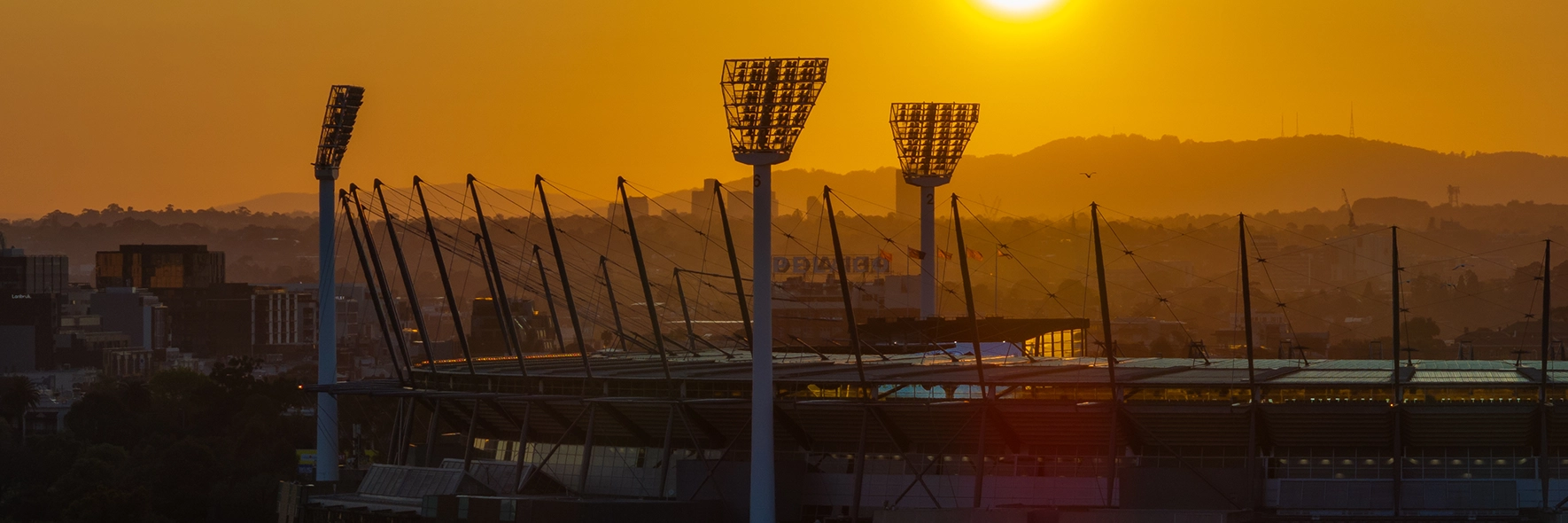 An aerial photo of the MCG during sunrise