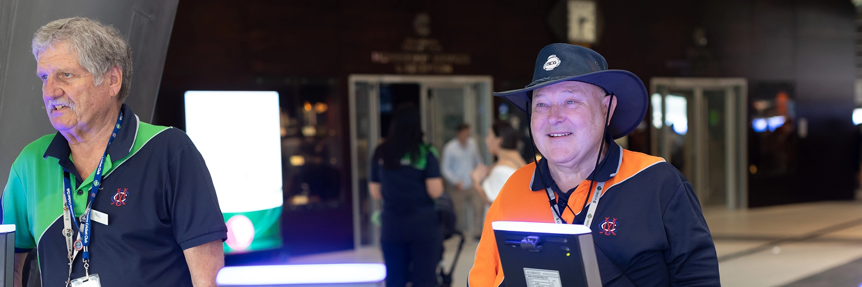 MCG staff members work at the gate on an MCG game day
