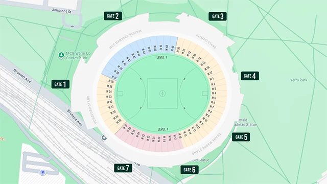 Map of MCG and Yarra Park