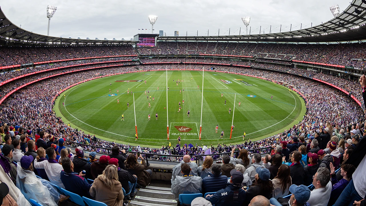 Large crowd fills the MCG for the AFL Grand Final between Fremantle and Brisbane